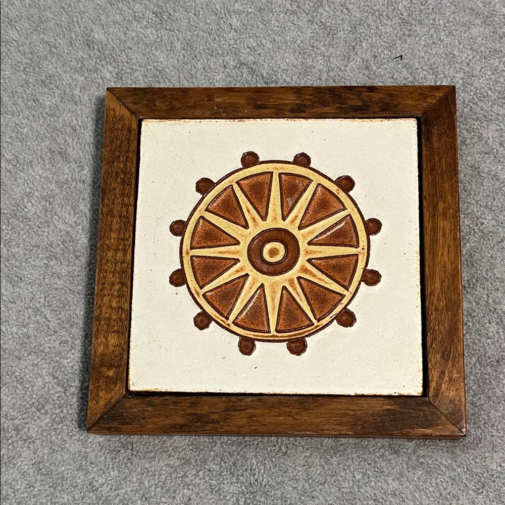 Wall Tile Decor T.J. Crafts Boho Rustic Farmhouse Ceramic Wood Frame